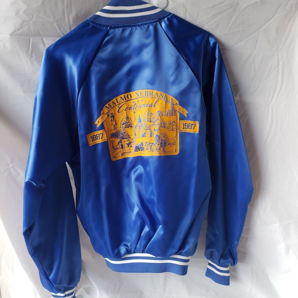 1987 Auburn Sportswear-Malmo, NE Small S Blue Hipster Bomber Jacket-100% Nylon